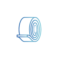 Blue outline icon depicting a roll of adhesive tape.